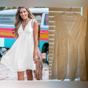 White Linen Eyelet Sleeveless Mini Dress